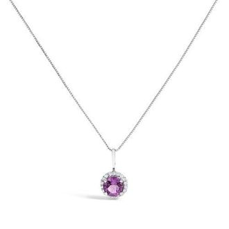 House of Brilliance 10K Gold Gemstone and 1/10 Cttw Diamond Accent Halo Pendant Necklace in White | Purple Amethyst at Nordstrom