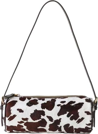Generic Vintage Leopard Print Fashion Milk-patterned Horsehair Shoulder Bag Genuine Leather Adjustable Zipper(C-Cow)
