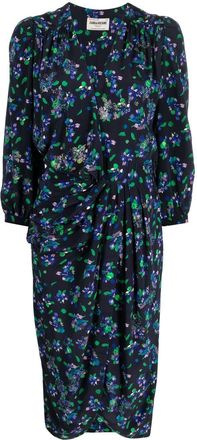 Zadig&Voltaire draped floral-print midi dress - women - Silk - S - Blue