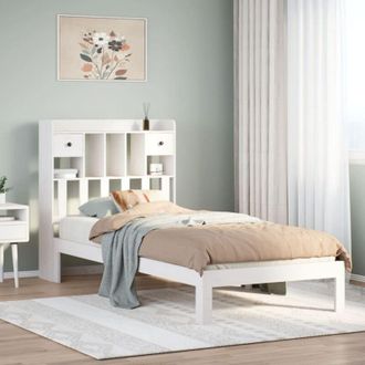 vidaXL Cama Con Estanter&iacute;a Sin Colch&oacute;n Madera Maciza Blanca 75x190 Cm Vidaxl