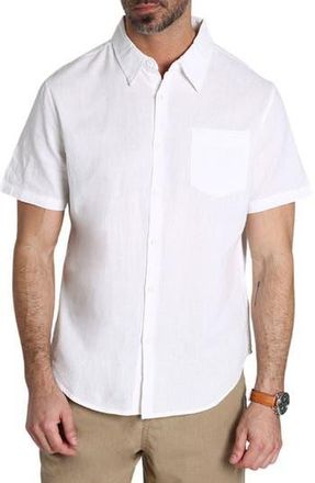 J.A.C.H.S. Solid Short Sleeve Cotton & Linen Button-Up Shirt in White at Nordstrom Rack, Size X-Large