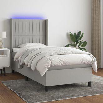 vidaXL Cama Box Spring Colch&oacute;n Y Luces Led Tela Gris Claro 80x200 Cm Vidaxl