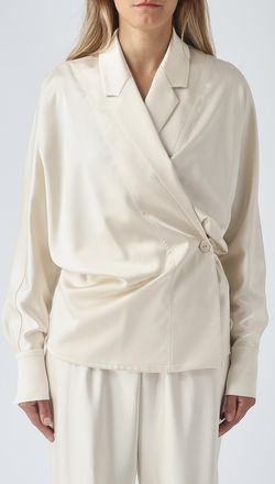 Meimeij Satin Wrap Shirt with Dropped Shoulders