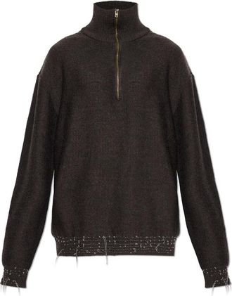 Maison Margiela Wool Quarter-Zip Sweater - Dames - Coltruien - Bruin - XL - Wol - Truien & Vesten