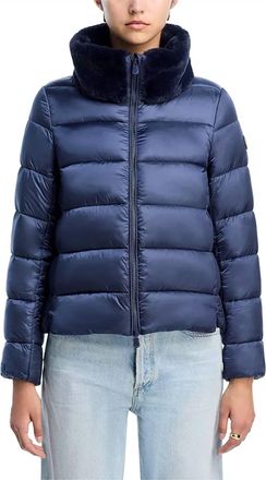 Save The Duck Mei Faux Fur Trim Quilted Jacket In Night Blue