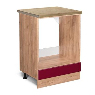Vicco Armario Para Horno Empotrado R-line, Rojo Burdeos Alto Brillo, 60 Cm, Et Roble Vicco