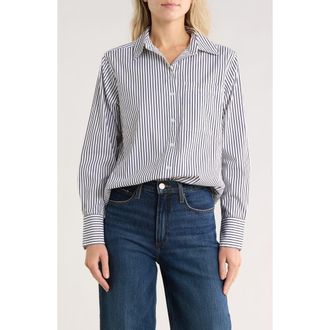 Nordstrom Stripe Poplin Button-Up Shirt in White- Navy Night Samba Stripe at Nordstrom Rack, Size Xx-Small