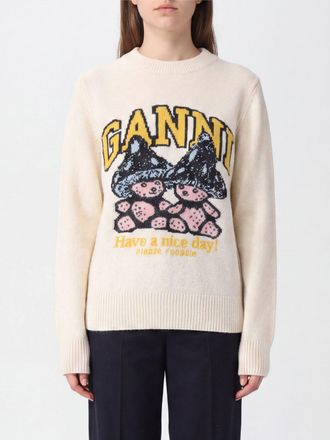 Ganni Maglia girocollo slim fit in lana riciclata con stampa logo