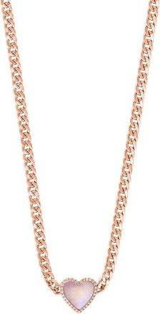 Effy 14K Rose Gold Diamond & Mother of Pearl Heart Chain Necklace in 14K Gold at Nordstrom, Size 20