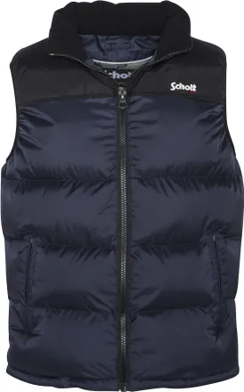 Schott NYC Steppweste SCHOTT NYC, Herren, Gr. S, blau (navy), Softshell, Obermaterial: 100% Nylon, unifarben mit Farbeinsatz, Basic, regular fit h&uuml;ftlang, Westen