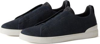 Ermenegildo Zegna Cotton, Linen & Leather Triple Stitch Sneaker in Navy Blue at Nordstrom, Size 10.5