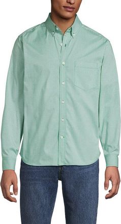 Lands End Traditional Fit Long Sleeve Travel Kit Shirt in Simply Green/blue Micro Plaid at Nordstrom, Size Xx-Large