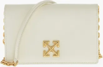 Off-white Leather Mini Bag JITNEY 0.5 with Gold Monogram and Removable Strap Off-White