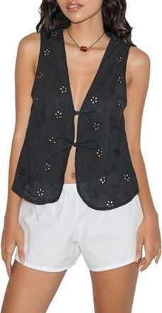 Motel Kayve Tie Front Vest in Flower Broderie Black at Nordstrom Rack, Size Xx-Small