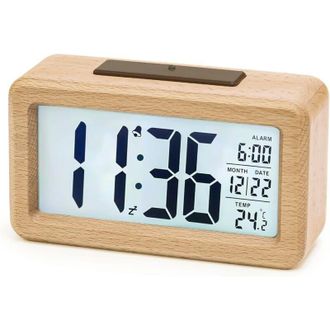 OEM Reloj Despertador Digital, Reloj Despertador Digital De Madera Con M&oacute;dulo Sensor, Reloj De Mesa Con Pantalla Grande, Indicador De Fecha Y Temperatura,