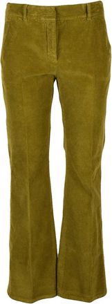 Slowear Textured Corduroy Green Stretch Trousers with Classic Cut