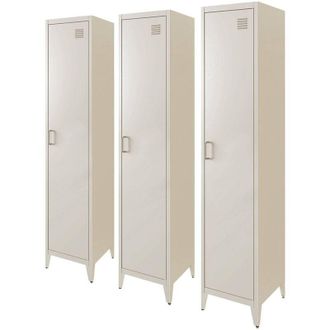 Sweeek Set of 3 metal cabinets/lockers with 4 storage compartments, industrial-style, Soho, Beige, 38x38x180 cm