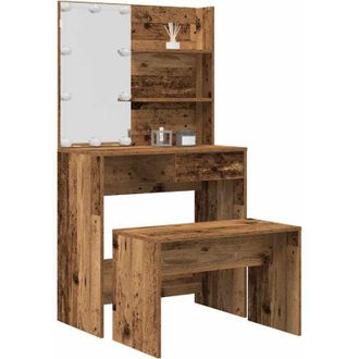 vidaXL Juego De Tocador Con Led Madera Contrachapada Madera Vieja Vidaxl