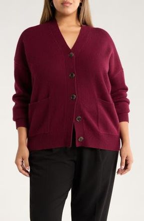 Nordstrom Wool & Cashmere Boyfriend Cardigan in Burgundy Field at Nordstrom Rack, Size 2X
