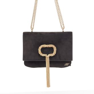 Roger Vivier Club Chain suede gold chain tassel clutch bag