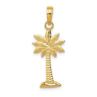 Diamond2Deal 14k Yellow Gold Polished and Textured 2-D Palmetto Palm Tree Pendant