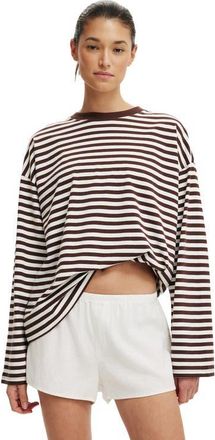 Cotton On Womens Boxy Long Sleeve Top in Sophie Stripe Dark Oak at Nordstrom, Size X-Small