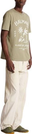 Balmain t-shirt with plage print in Green at Nordstrom, Size Xx-Large