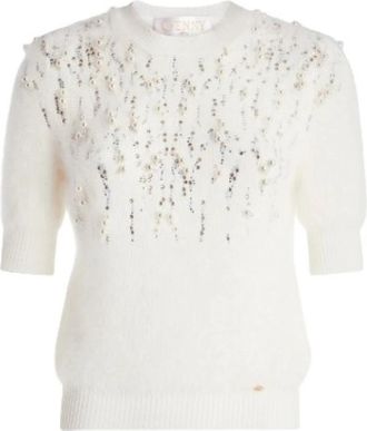Genny Ronde hals gebreid - Dames - Ronde hals truien - Wit - 2XS - Truien & Vesten