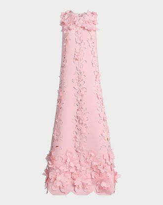 Badgley Mischka Sleeveless Cutout Floral Applique Gown