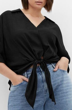 City Chic Rosie Tie Front Top in Black at Nordstrom, Size Xxl