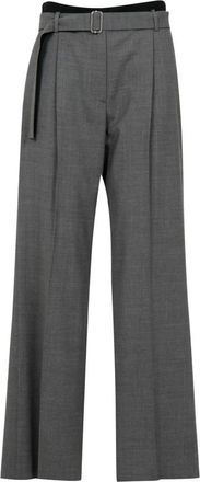 Msgm Geknoopte Pantalon met Plooi - Dames - Wijde Broeken - Grijs - M - Wol - Broeken