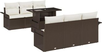 vidaXL Garden Sofa Set with Cushion 7 pcs Brown Poly rattan Vidaxl