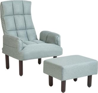 Beliani Beliani - Sillón reclinable patas de madera tapizado de lino verde menta con reposapiés Oland