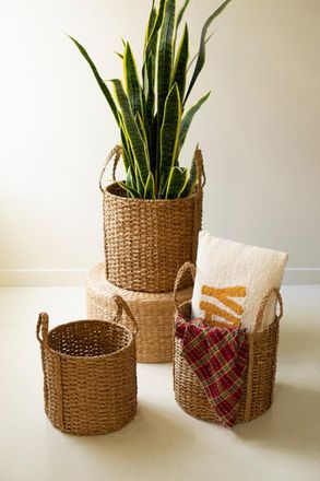 Kalalou Set Of 3 Round Braided Seagrass Storage Baskets W Handles