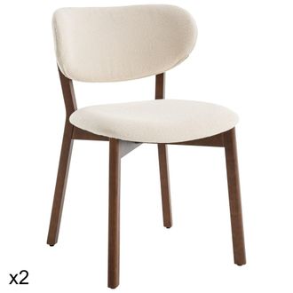 Happy Garden Juego de 2 sillas de madera oscura con tela de lazo beige
