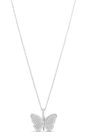 SHYMI Pav&eacute; Butterfly Pendant Necklace in Silver/White at Nordstrom