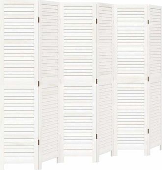 vidaXL Room Divider 6 Panels White Solid Wood Paulownia vidaXL