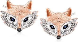 Ross-Simons Sapphire and. Diamond Fox Earrings in 2-Tone Sterling Silver