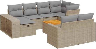 vidaXL Set De Sof&aacute;s De Jard&iacute;n 11pzas Con Cojines Rat&aacute;n Sint&eacute;tico Beige Vidaxl