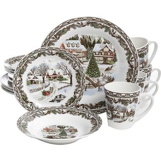 Gibson Home Christmas Toile 16 Piece Dinnerware Set in White at Nordstrom