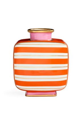 Jonathan Adler Portofino Square Vase in Orange /White Stripes at Nordstrom