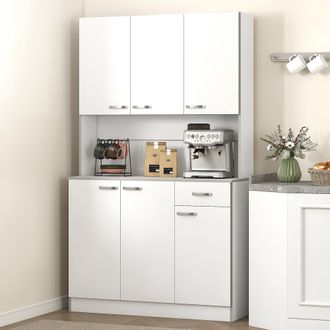 HOMCOM Alacena De Cocina Armario De Cocina Aparador De Comedor Con 1 Caj&oacute;n 6 Puertas Y Estantes Ajustable Estilo Moderno 101x39x180 Cm Blanco