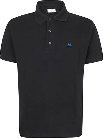 Etro Piqu&eacute; polo shirt van katoen met Pegaso-borduursel - Heren - Polos - Zwart - L - Katoen - Tops