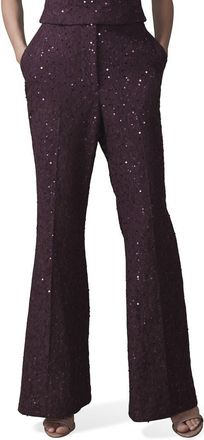Mint Velvet Sequin Lace Flared Trousers in Burgundy at Nordstrom, Size 10
