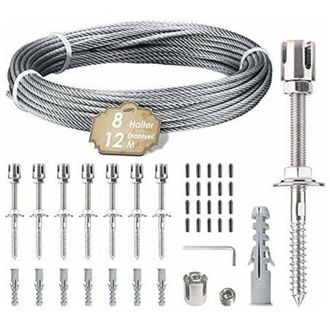 OEM Soporte Para Plantas Trepadoras - Kit De Suspensi&oacute;n De Acero Inoxidable De 12 M - Cable De 3 Mm Con 8 Tensores - Para Paredes De Hormig&oacute;n Y Madera Mac