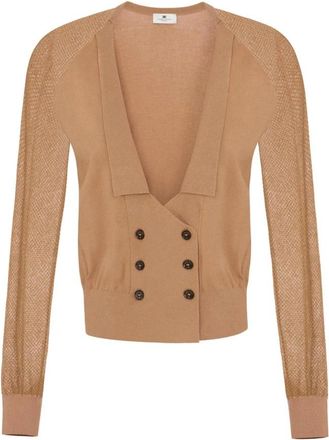 Elisabetta Franchi Cardigan met sjaalkraag en dubbele knoopsluiting - Dames - Vesten - Bruin - S - Truien & Vesten