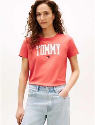 Tommy Hilfiger Womens Tommy Logo Ringer T-Shirt - Red - XXL
