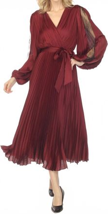 Joseph Ribkoff Pleated Satin Belted Midi Dress In Merlot