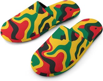 Generic Rastafari Camouflage Warm Mens Slippers Slip On Soft Fleece House Shoes Winter Indoor Outdoor