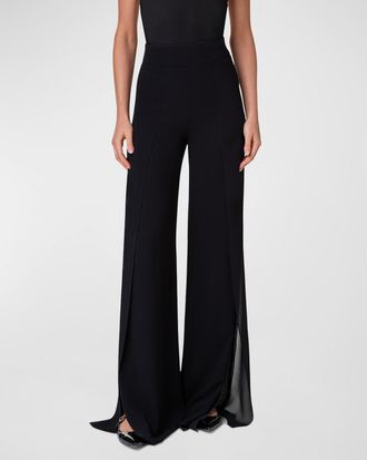 Akris Fellia Pintuck Wide-Leg Slits Silk Georgette Pants